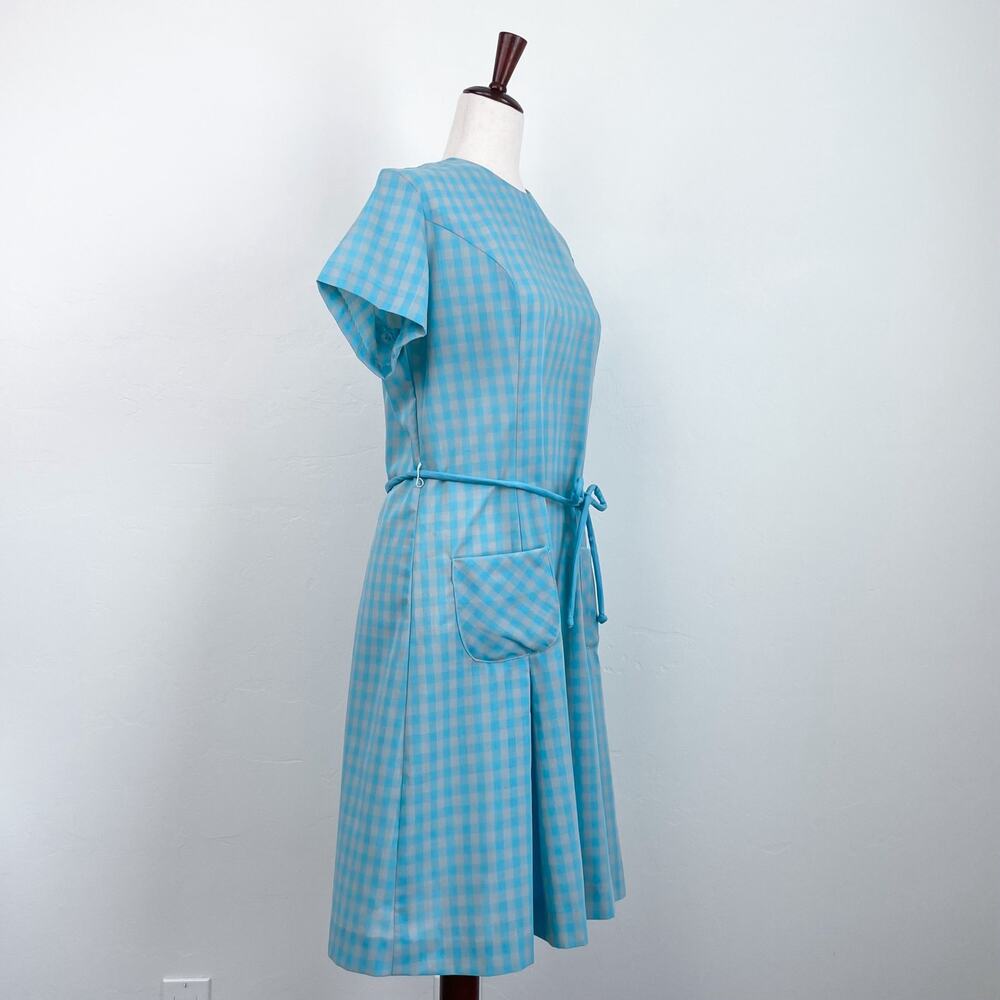 Vintage 1950's Glenbrooke Summer Blue Gingham Short Sleeve A-Line Dress MEDIUM - Picture 4 of 10